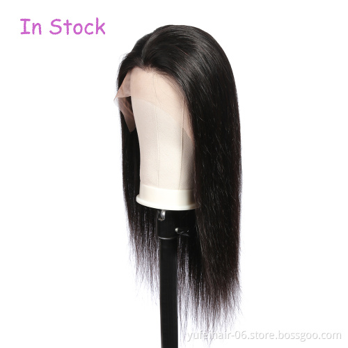 100% virgin brazilian human hair straight pre plucked long hair wigs lace frontal closure women wig